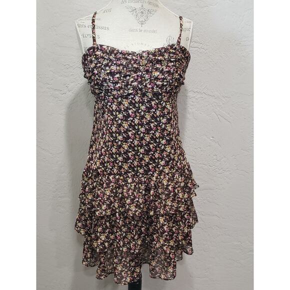 Express Brown Flower Design Strapless or Tank Top Tiered Fitted Mini Skirt - Picture 8 of 8